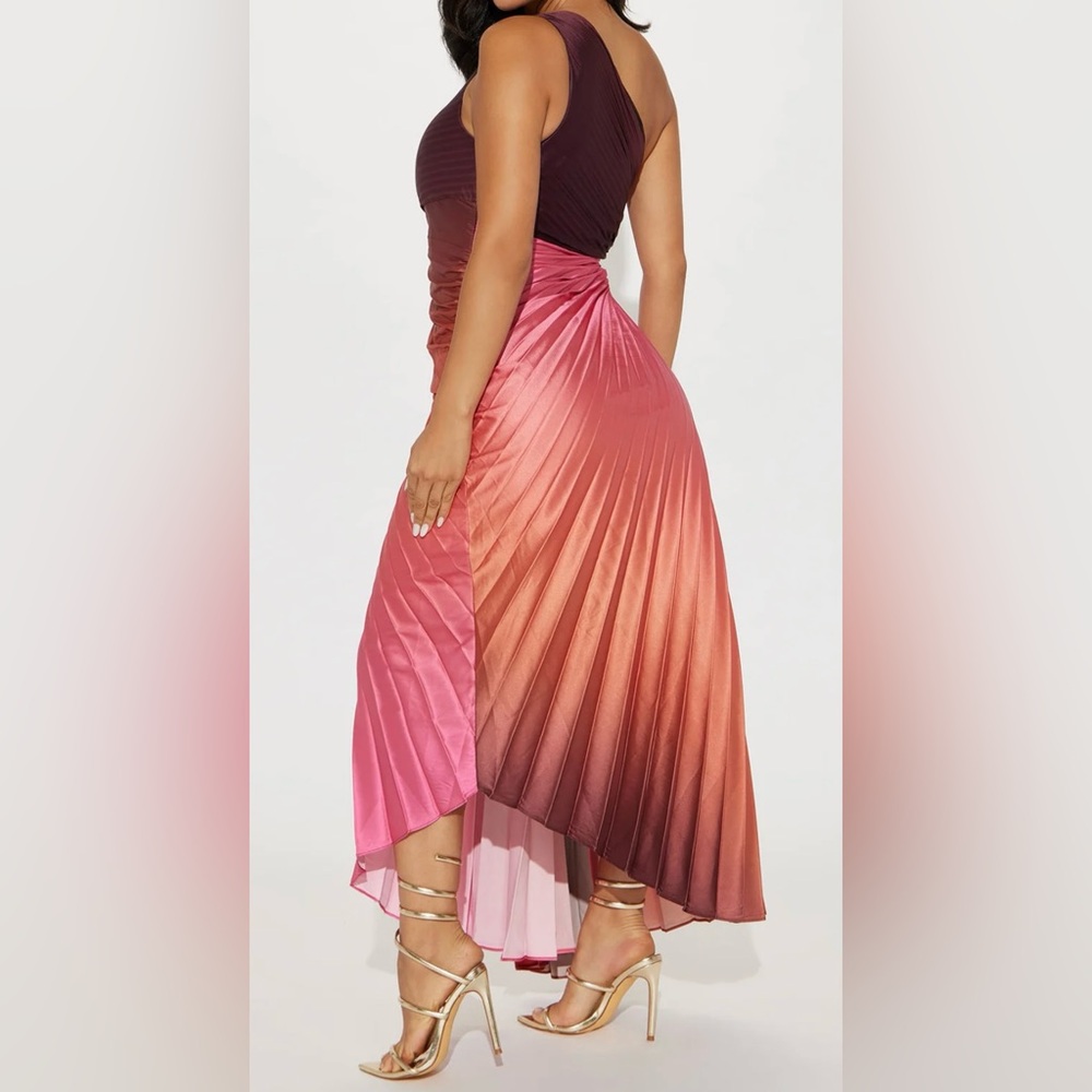 Tahiti Ombre Pleated Maxi Dress Rust Pink Purple - Picture 2 of 4